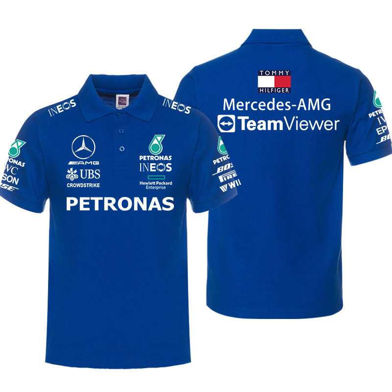 Polo Mercedes-AMG Petronas TeamViewer Homme Manche Courte Coton Couleur Unie